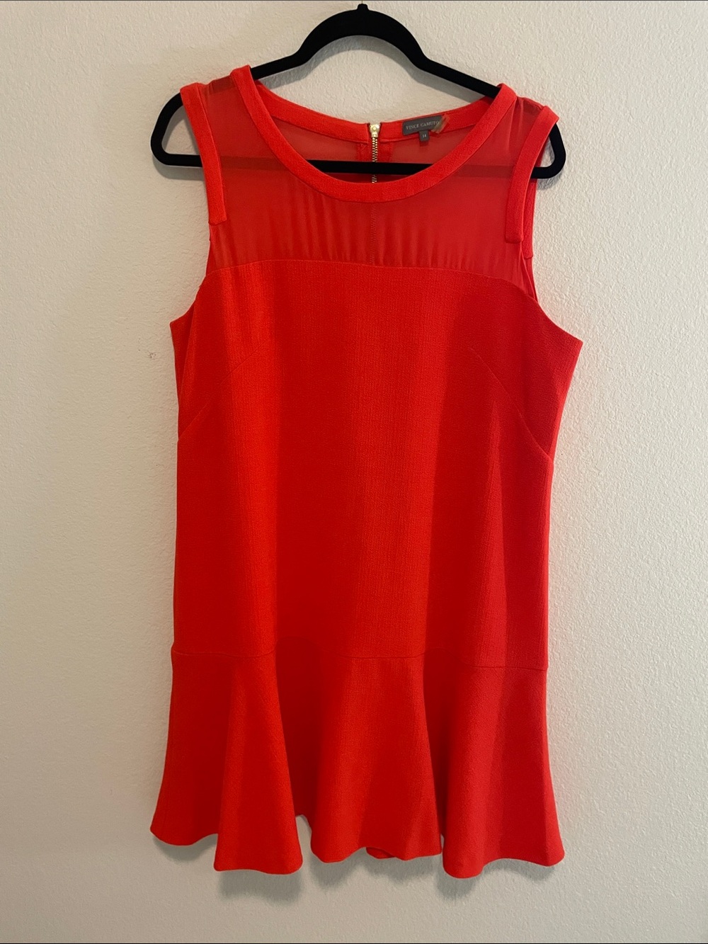 Vince Camuto Red Sleeveless Mesh Yoke Midi Dress